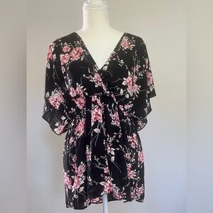 Torrid Black and Pink Floral Blouse